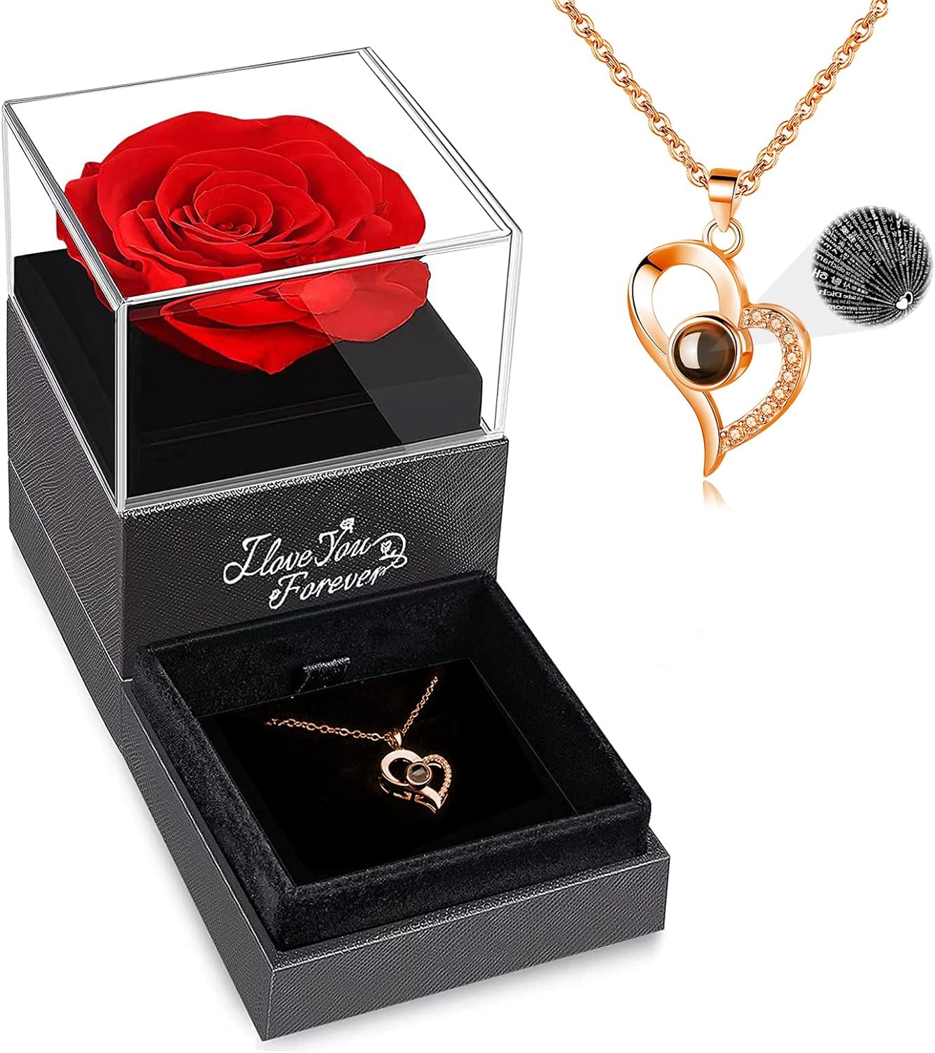 Preserved Flower Rose with Love You Necklace in 100 Languages Gift for –  ZAC Markets